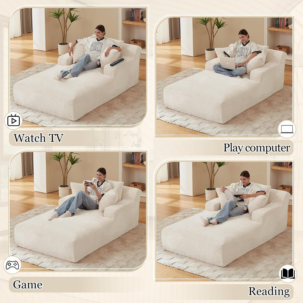 HANXIN Couch Chaise Lounge Chair Indoor, Boneless Sleeper Sofa Bed, Beige