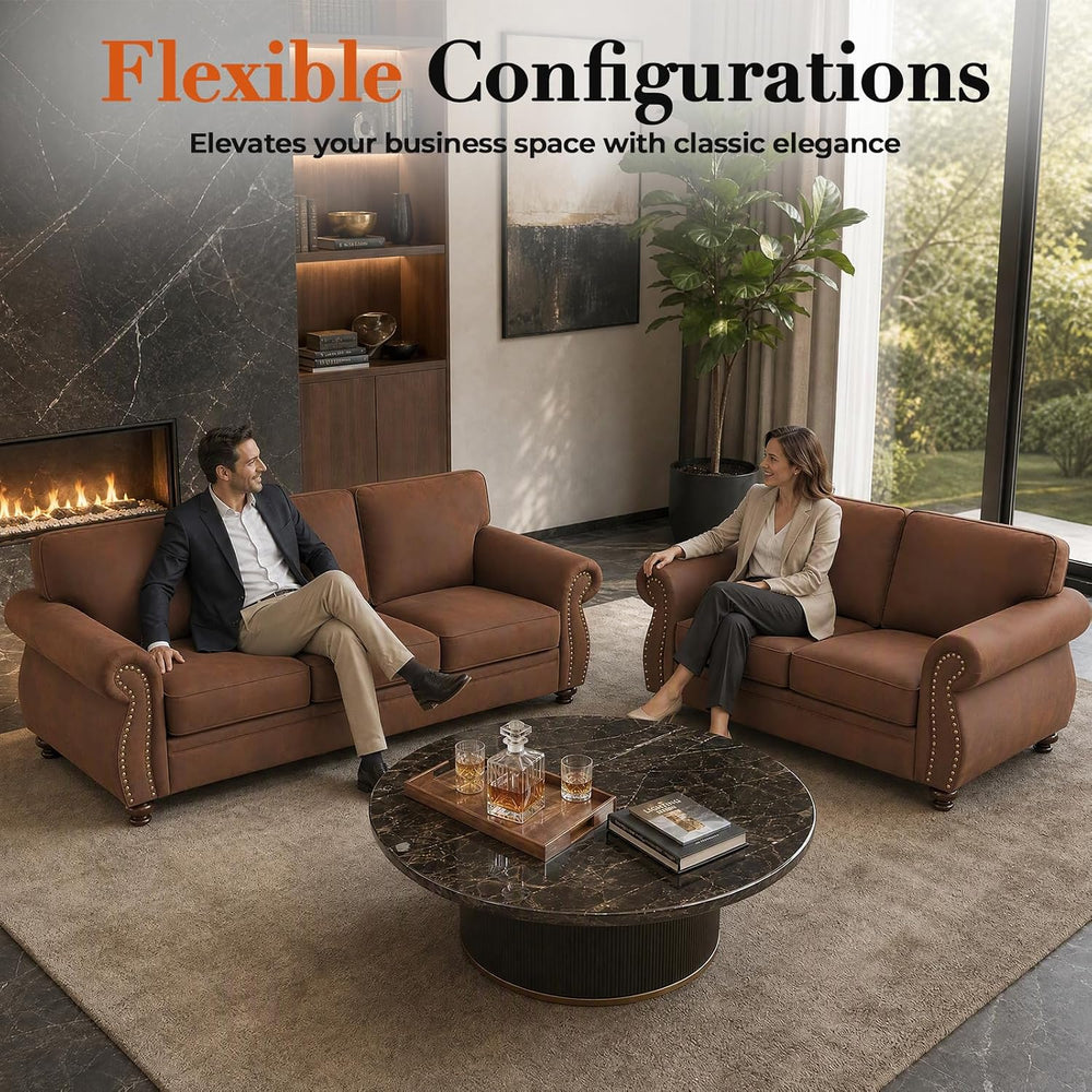 Couchus 2-Piece Sofa Set, 88" 3-Seater, 77" Loveseat, Caramel Rust