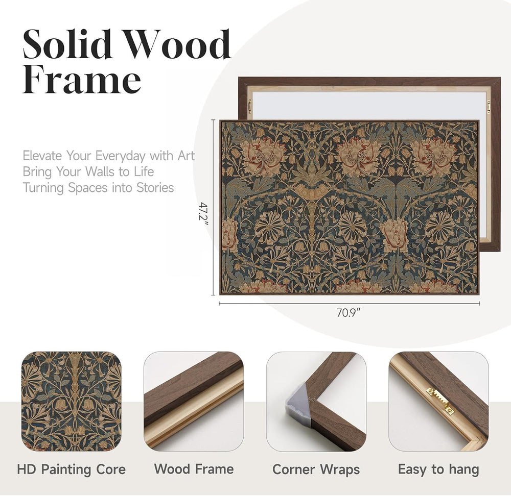 Extra Large Framed Vintage Morris Botanical Wall Art for Living Room, 72x48