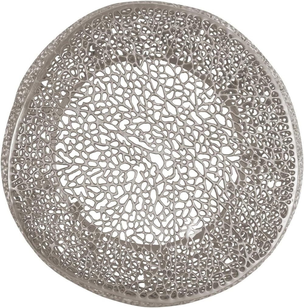32" Silver Aluminum Drum Coffee Table with Open Mesh Design