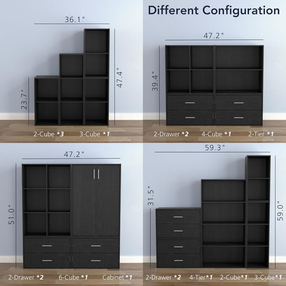 Homes: Inside + Out Apexa 3-Tier Stackable Wood Bookcase with Doors, Cube Sto...