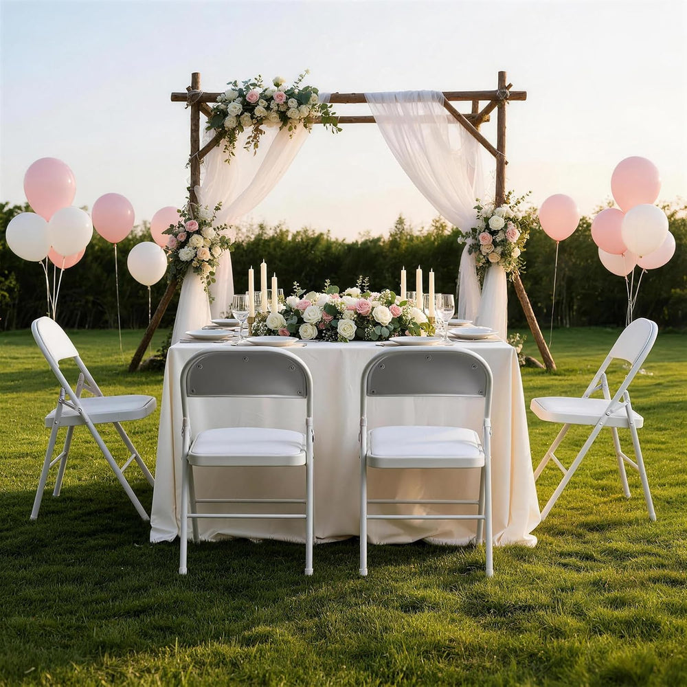 Karl home 6 Pack White Folding Chairs with Padded Seats, 330lbs Capacity