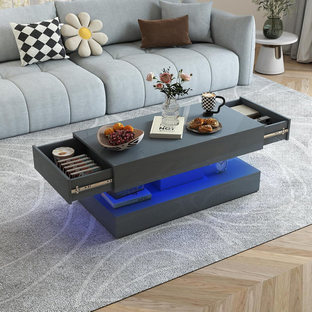 Verano Garden Modern High Gloss LED Coffee Table, 2-Tier Center Table