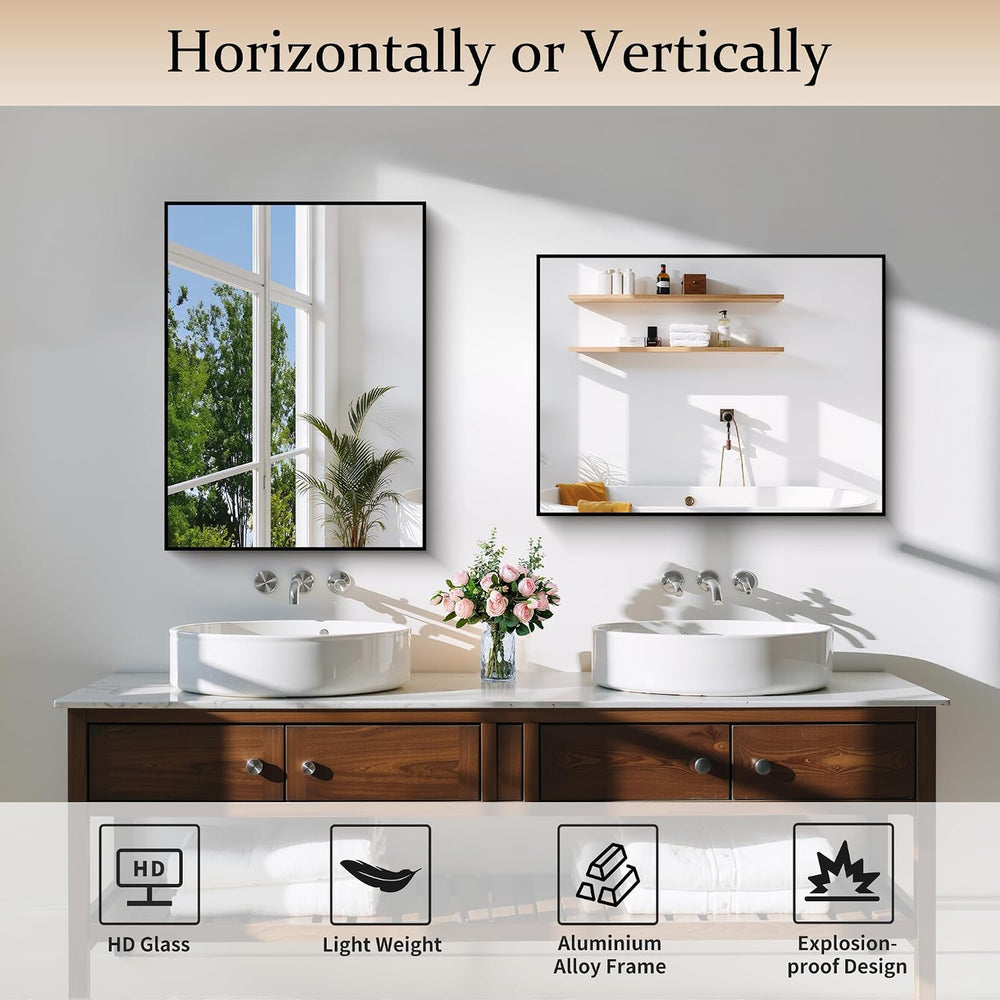COFENY Black Bathroom Mirrors for Over Sink, 18x24 inch Rectangle Mirror