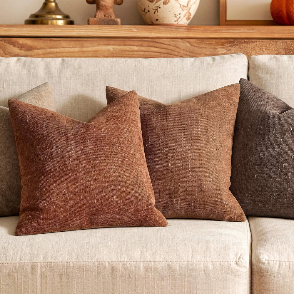 MIULEE 26x26 Inch Euro Textured Chenille Fall Throw Pillow Covers Dark Rust