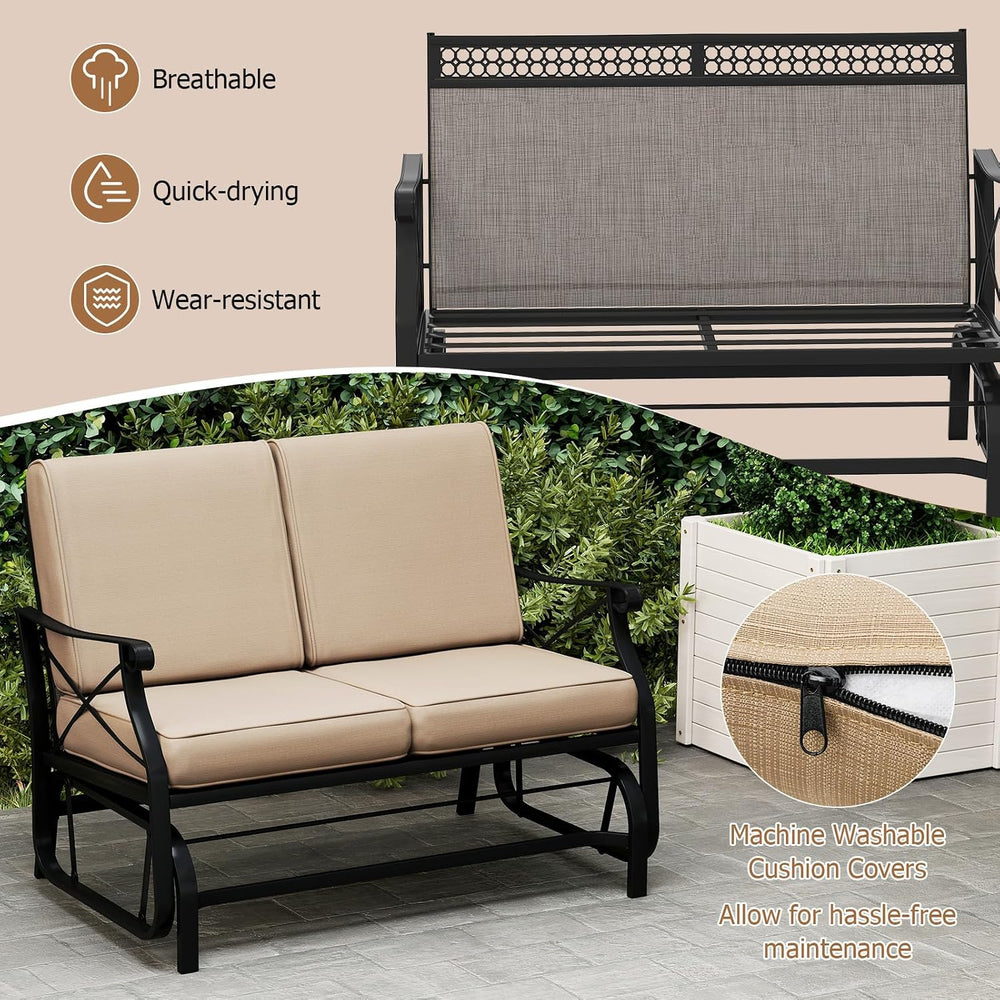 GIANTEX 2-Person Outdoor Glider, Rocking Chair Loveseat with Detachable Thick...