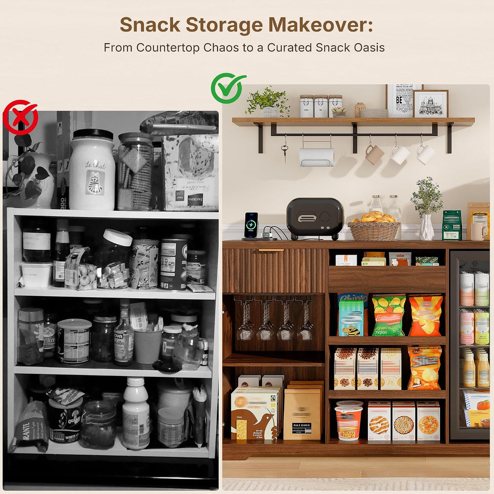 Alohappy 58.7" Snack Bar Cabinet with Fridge Space & Wine Glass Rack...