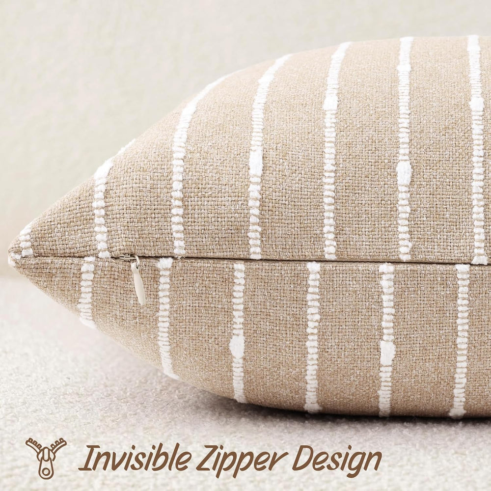 decorUhome Striped Decorative Throw Pillow Covers 20x20 Set of 2, Camel