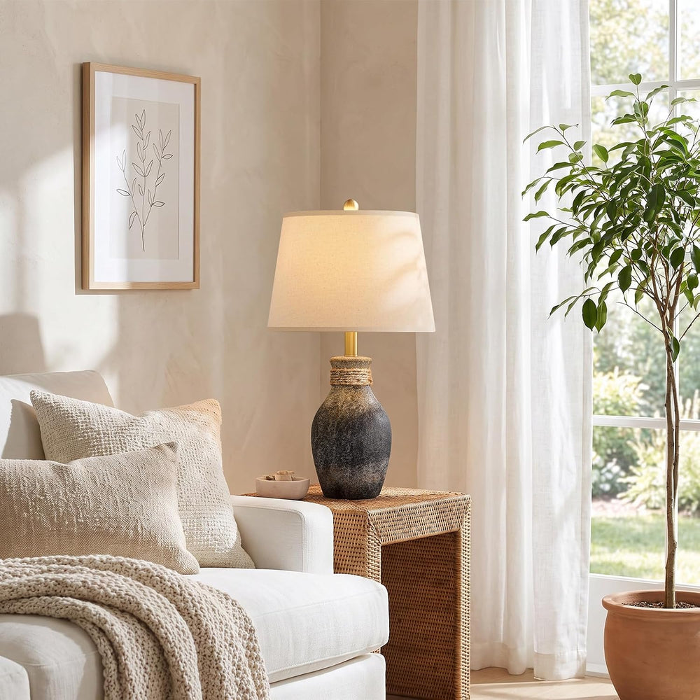 USumkky 22.5" Vintage Ceramic Table Lamp Farmhouse Bedside Lamp Rustic Grey