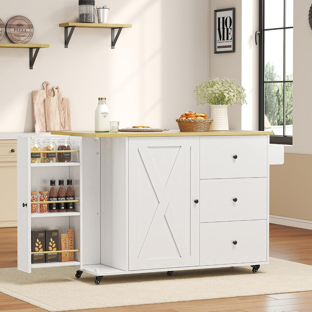 IRONCK Rolling Kitchen Island with Storage & Drop Leaf, 47.2" Kitche...