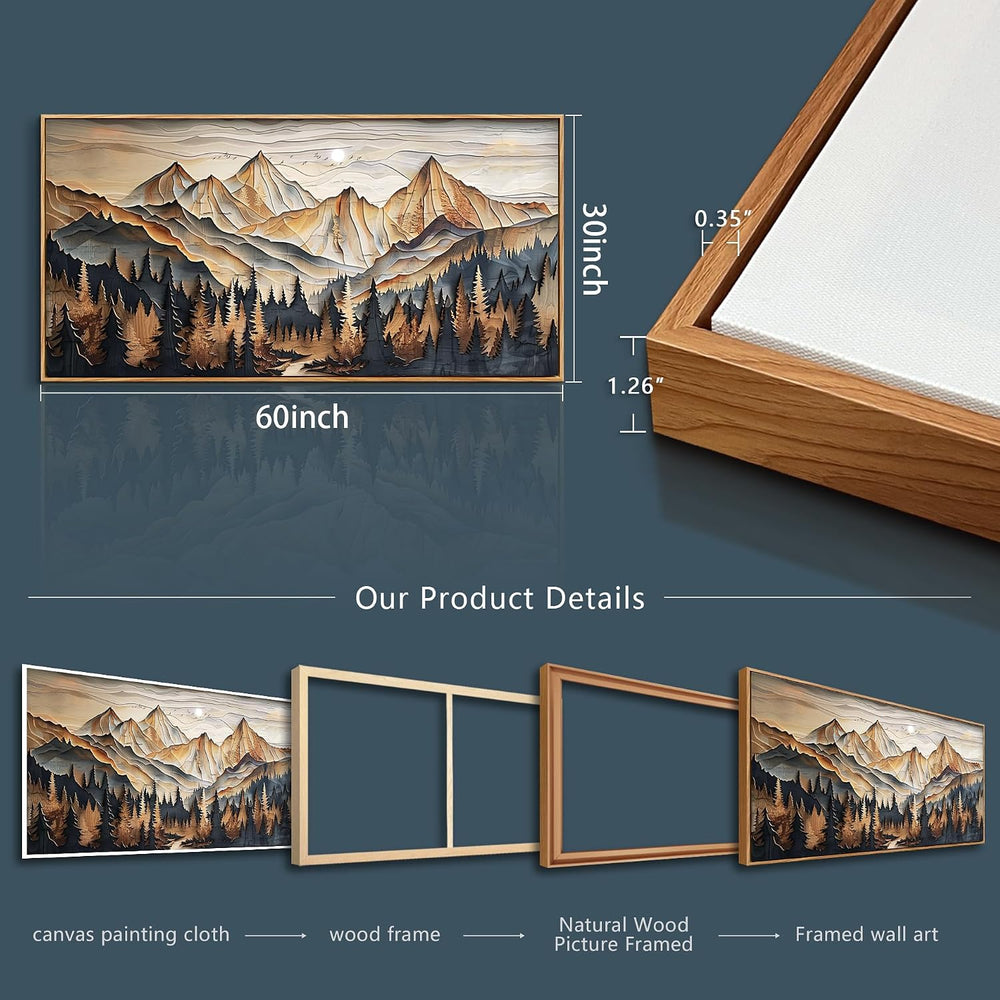 Wood Farmed Canvas Wall Art For Living Room Large Wall Decor For Office Bedro...