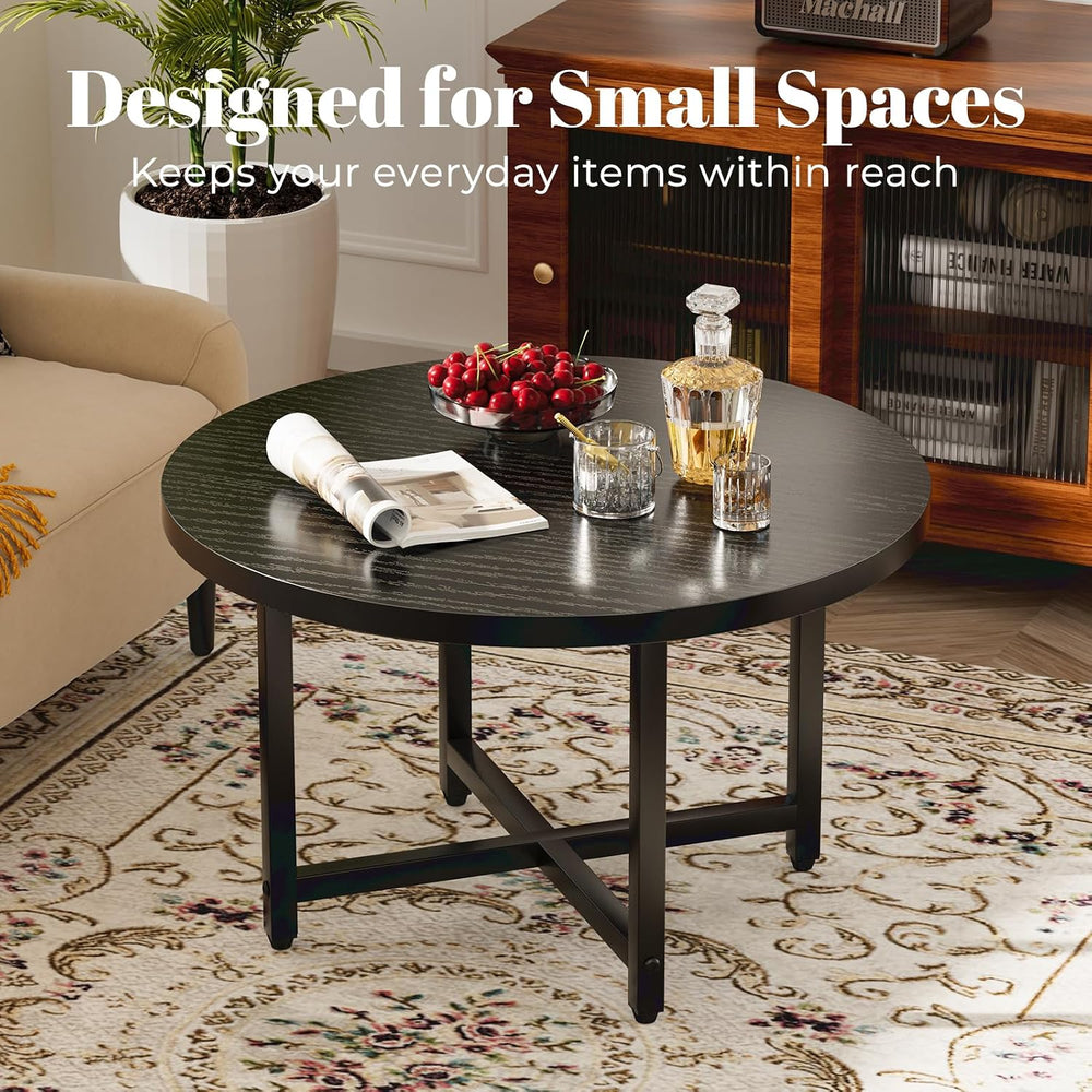 Round Coffee Table, Small Coffee Tables for Living Room, Black Coffee Table