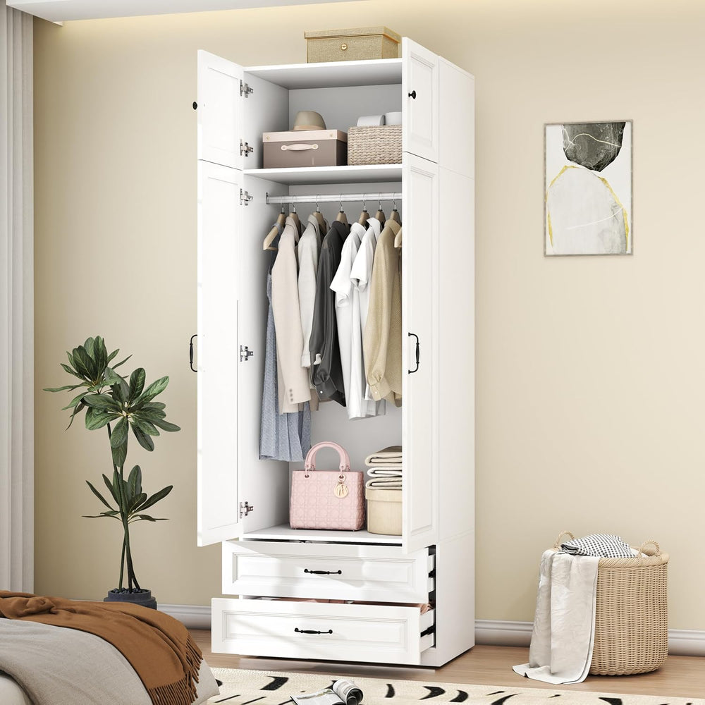 White Armoire Wardrobe Closet with 2 Drawers: 89" H x 31.5" W