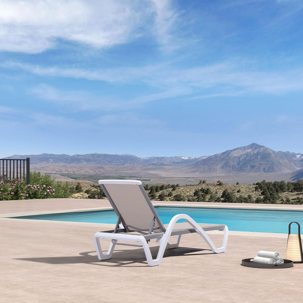 PURPLE LEAF Patio Chaise Lounge 1 Piece Plastic Arm Chair, Stackable, Khaki