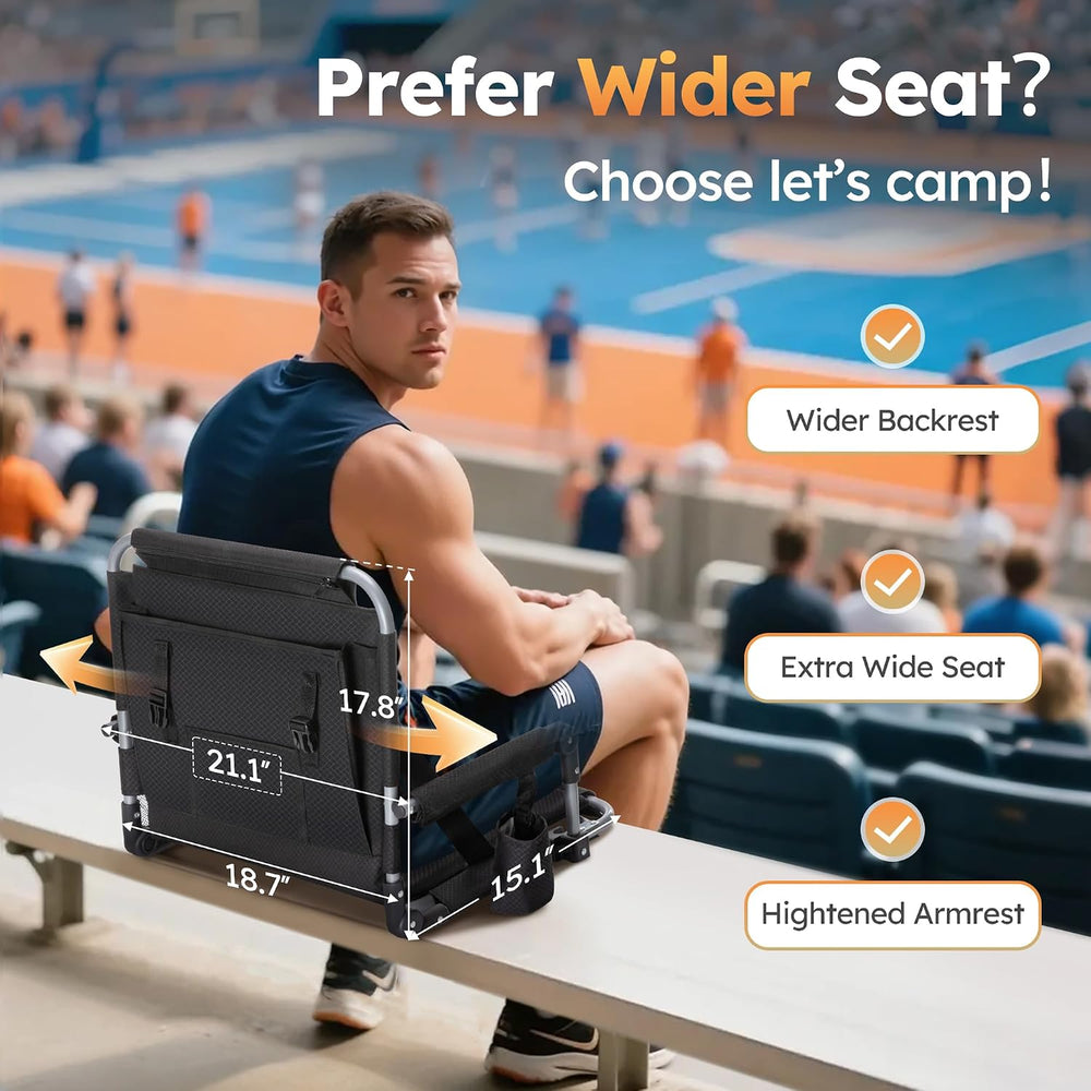 LET'S CAMP Folding Stadium Seat Bleacher Chair Portable Stadium Chair