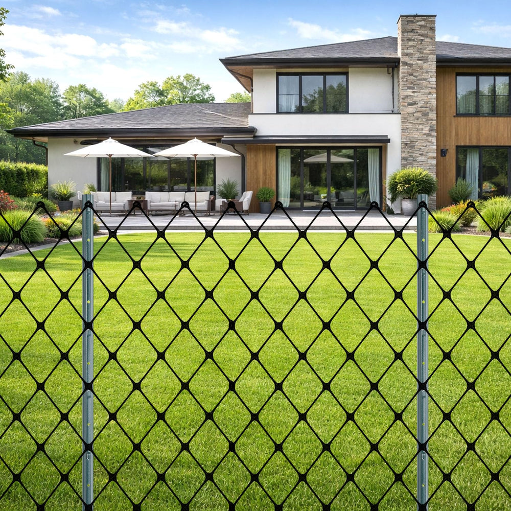 TECSPACE Metal Fence Post, 3 ft Heavy Duty U-Post with Anchor Plate and Adjus...