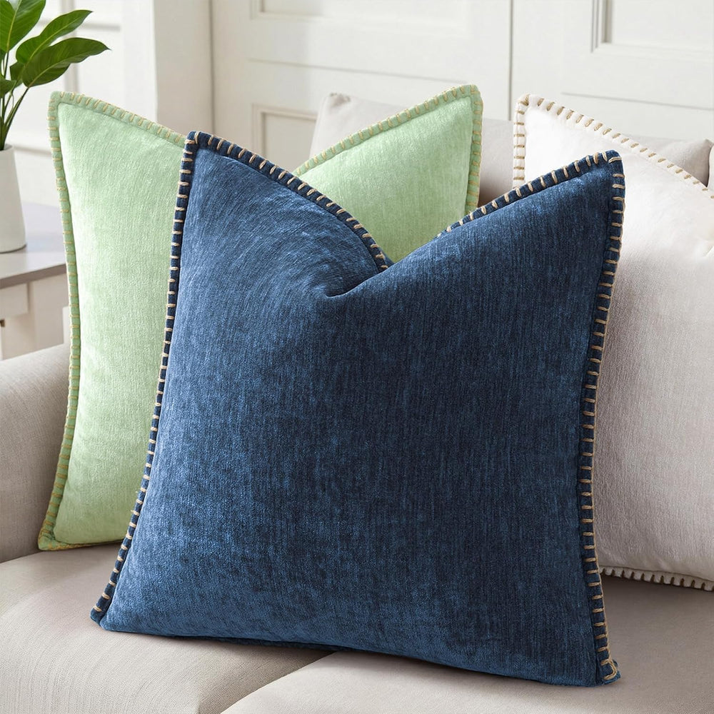 Pallene Chenille Soft Navy Blue Throw Pillow Cover 22x22 Set of 2