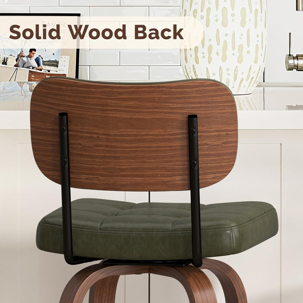 Bar Stools Set of 2 Swivel Counter PU Leather, Deep Green