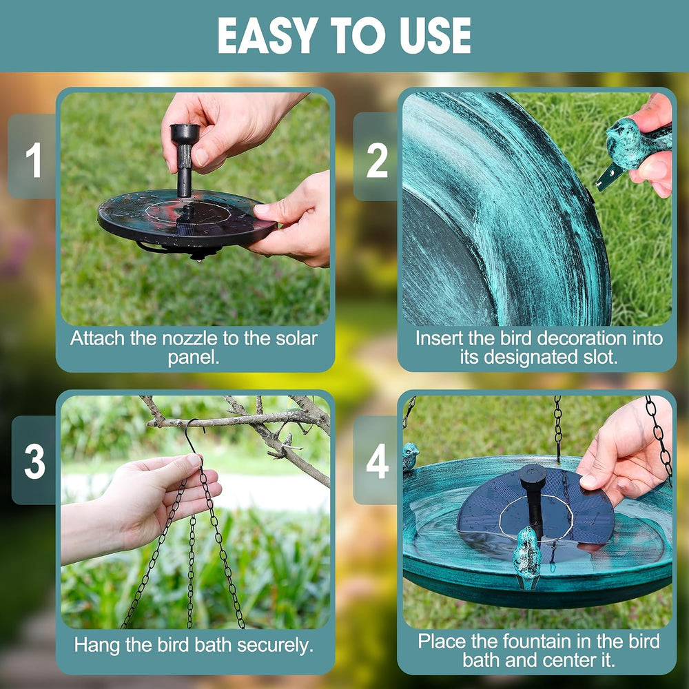 DazSpirit 14.9" Hanging Bird Bath with Solar Fountain for Outdoors