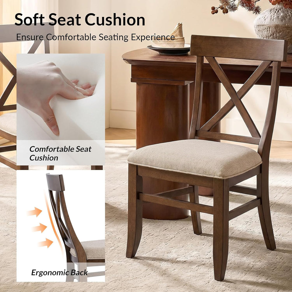 Farmhouse Upholstered Dining Chairs Set of 4, Walnut
