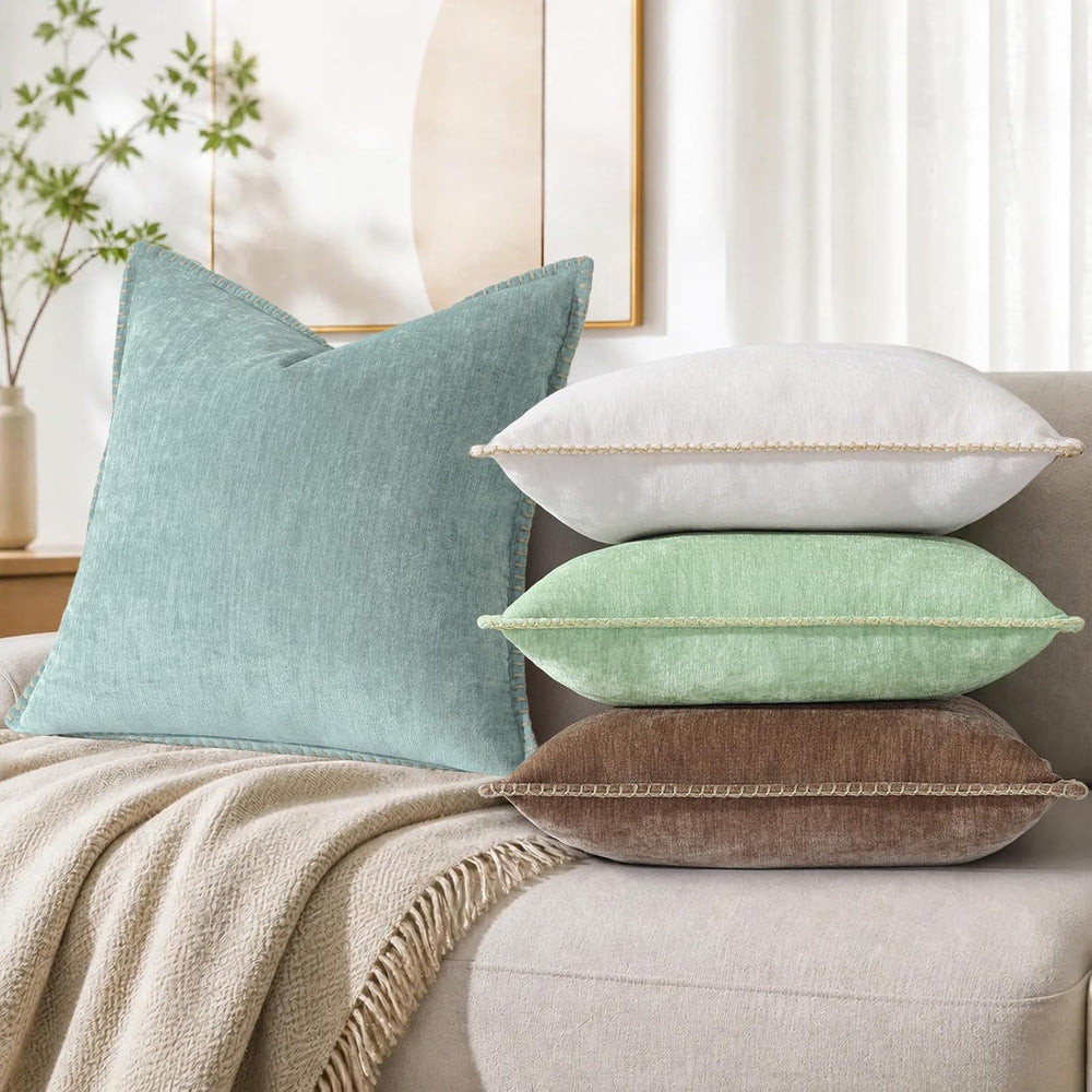 Pallene Chenille Soft Blue Grey Throw Pillow Cover 24x24 Set of 2