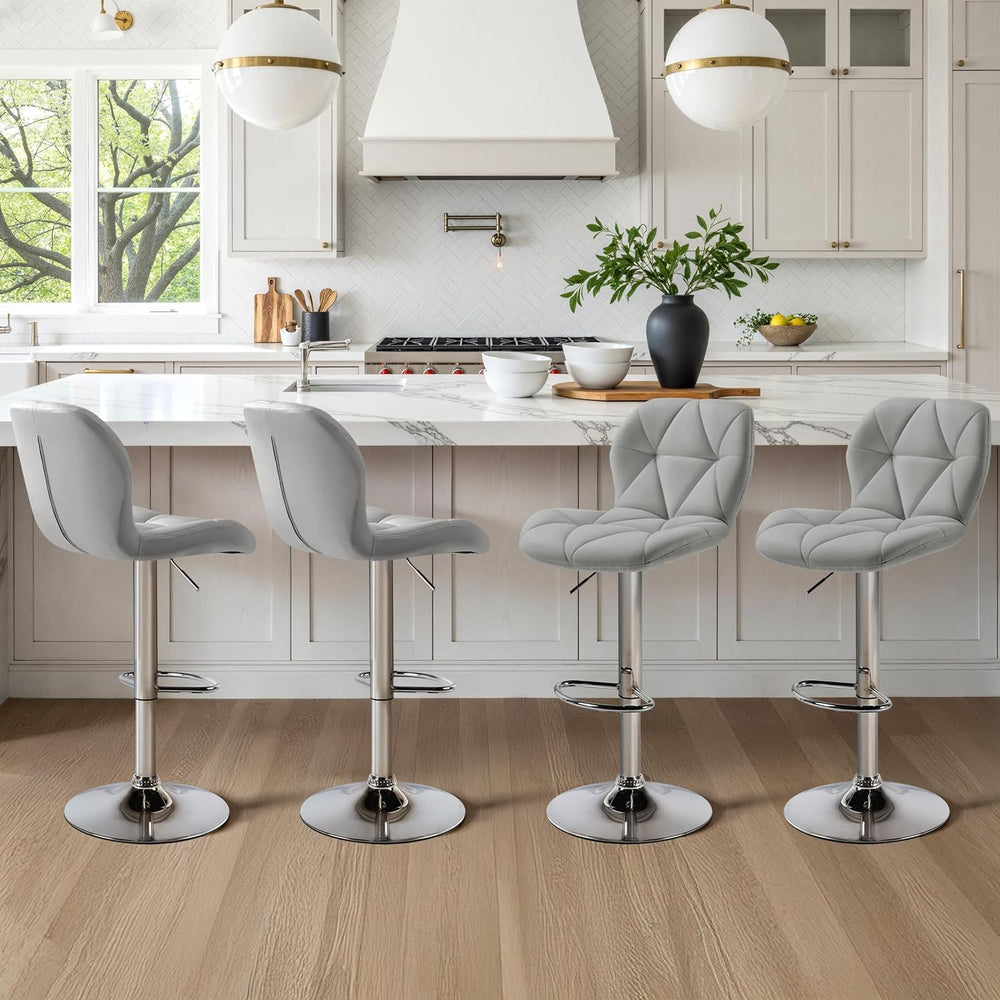 Yaheetech Bar Stools Set of 4 Adjustable Height Swivel Barstools Light Gray