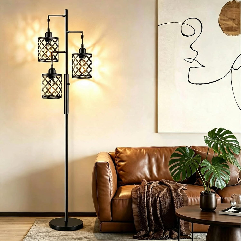68" Industrial Tree Floor Lamp, Dimmable Farmhouse Tall Standing Lamp wi...