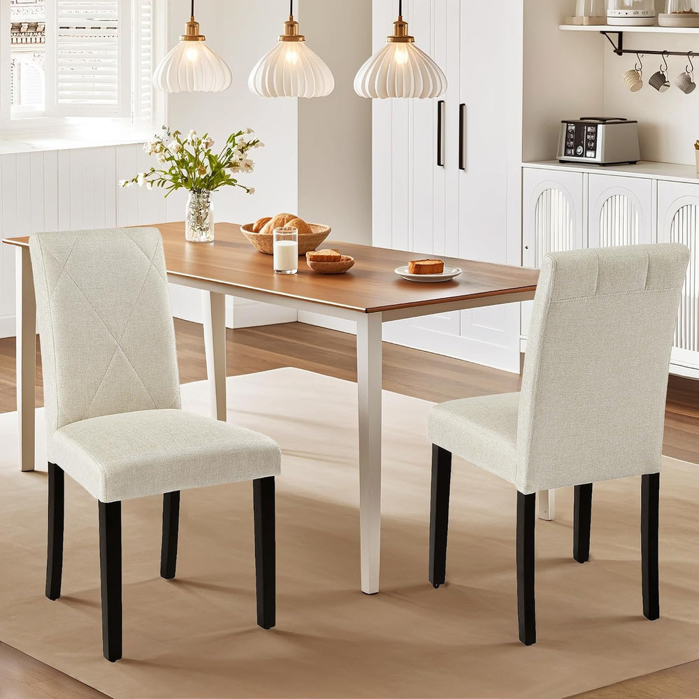VECELO Upholstered Dining Chairs Set of 4, Modern Fabric and Solid Wood Legs ...