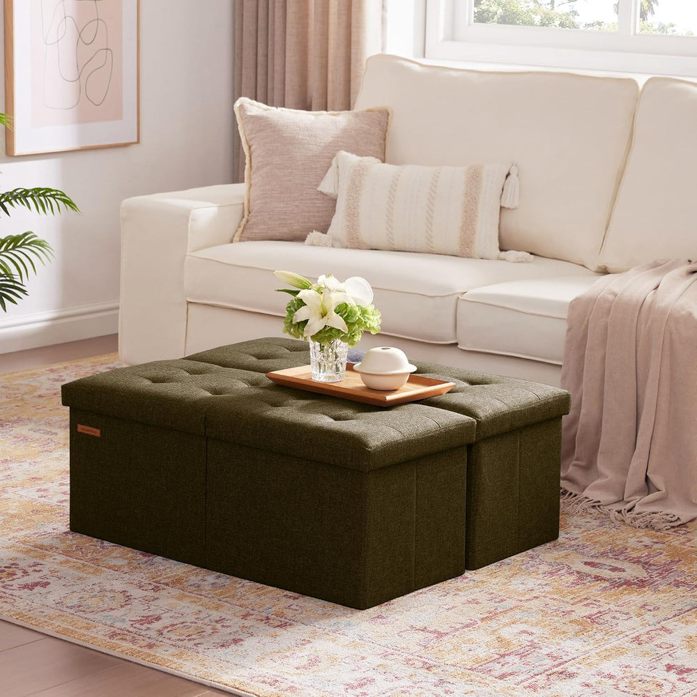 HAUSFRAU Ottoman with Storage Bench Folding Foot Rest Stool Linen Espresso