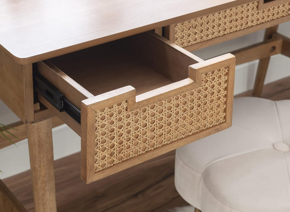 Dutton Natural Wood and Rattan Desk by Linon