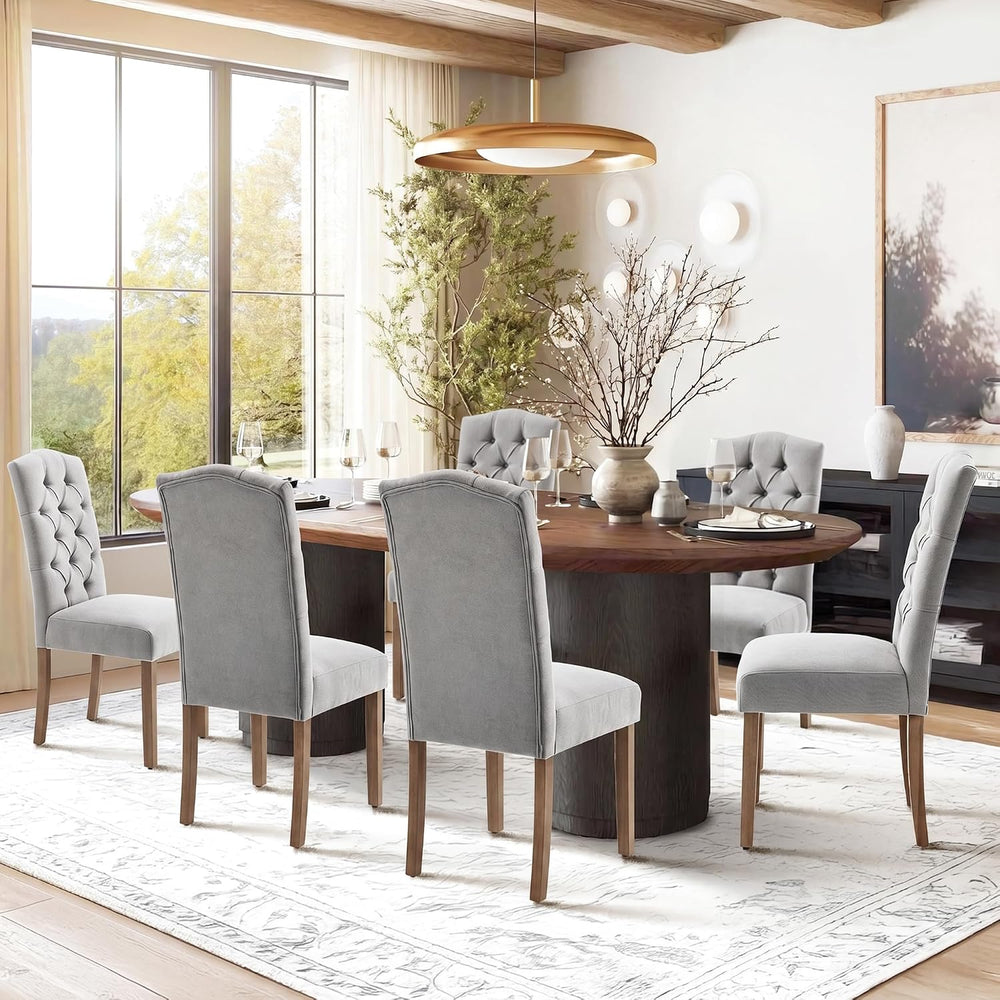 Tufted Dining Chair Fabric Button Upholstered Modern Kitchen Diner Set of 6