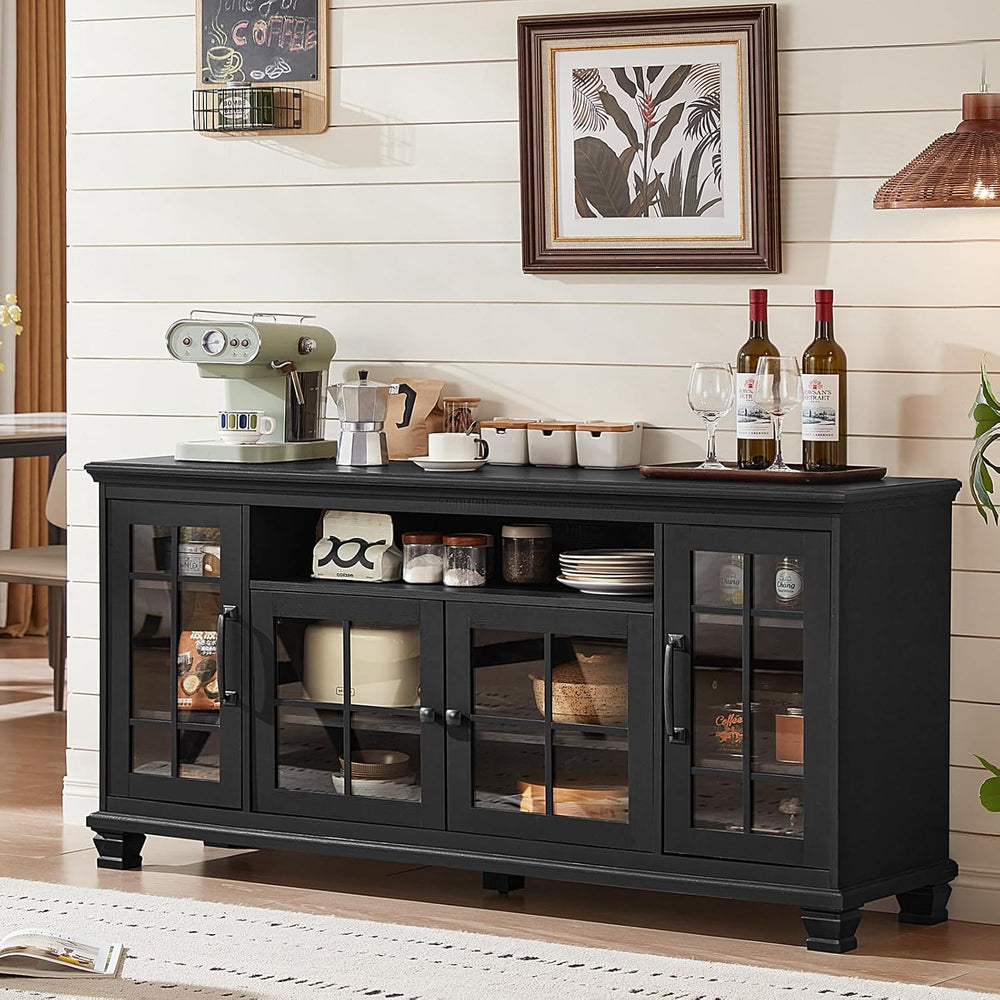 SAVOR LIFE 60-Inch Sideboard Buffet with Glass Doors,Black
