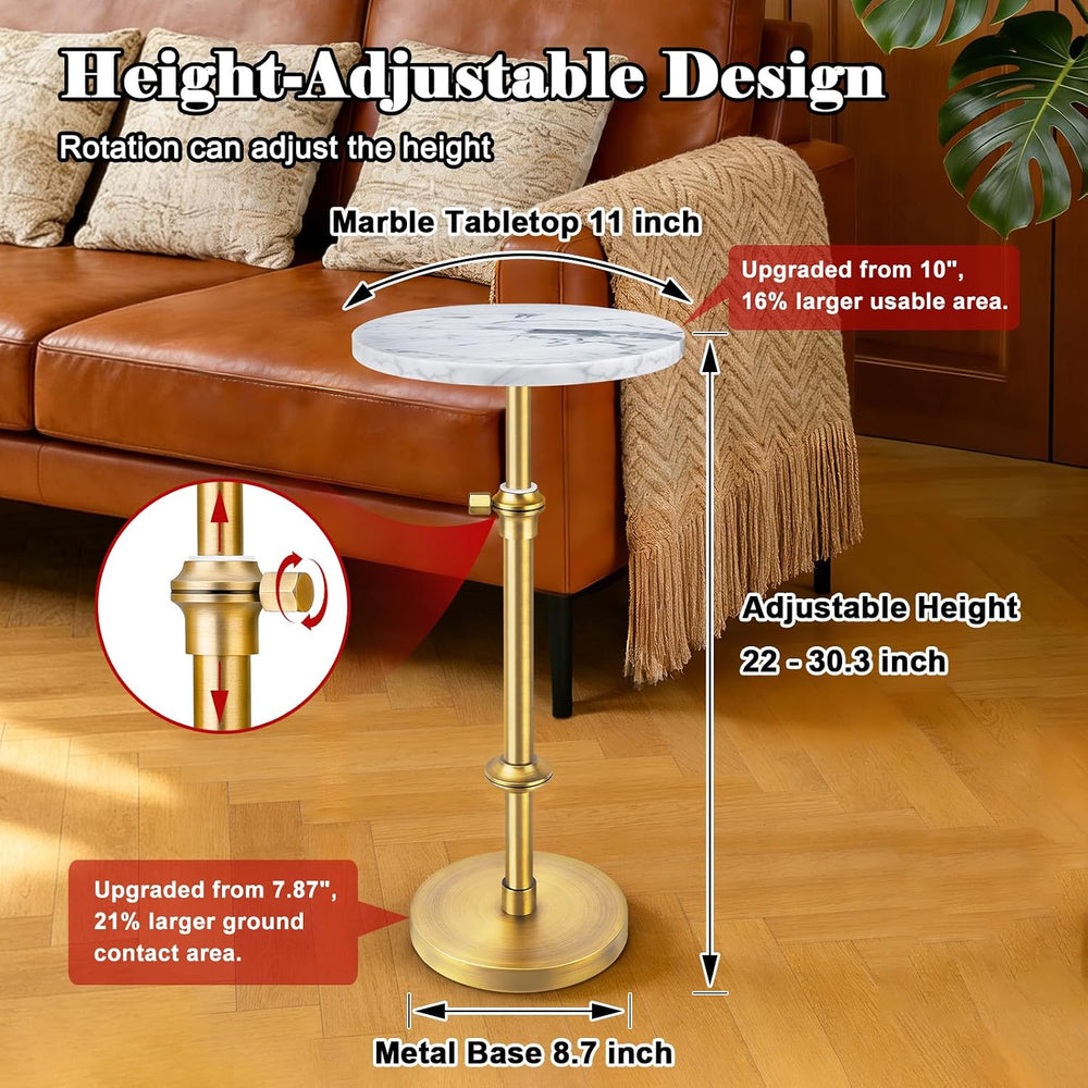 MILPROX Adjustable Height Natural Marble Drink Table,11 x 11 x 22-30 Inch