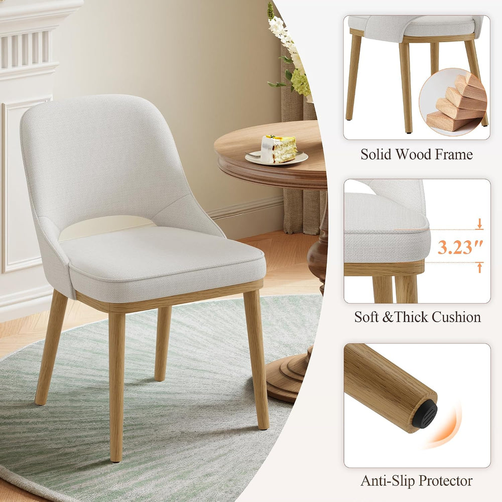 Modern Upholstered Chairs, Curved Open‑Back Fabric Kitchen Chairs(Set of 4)