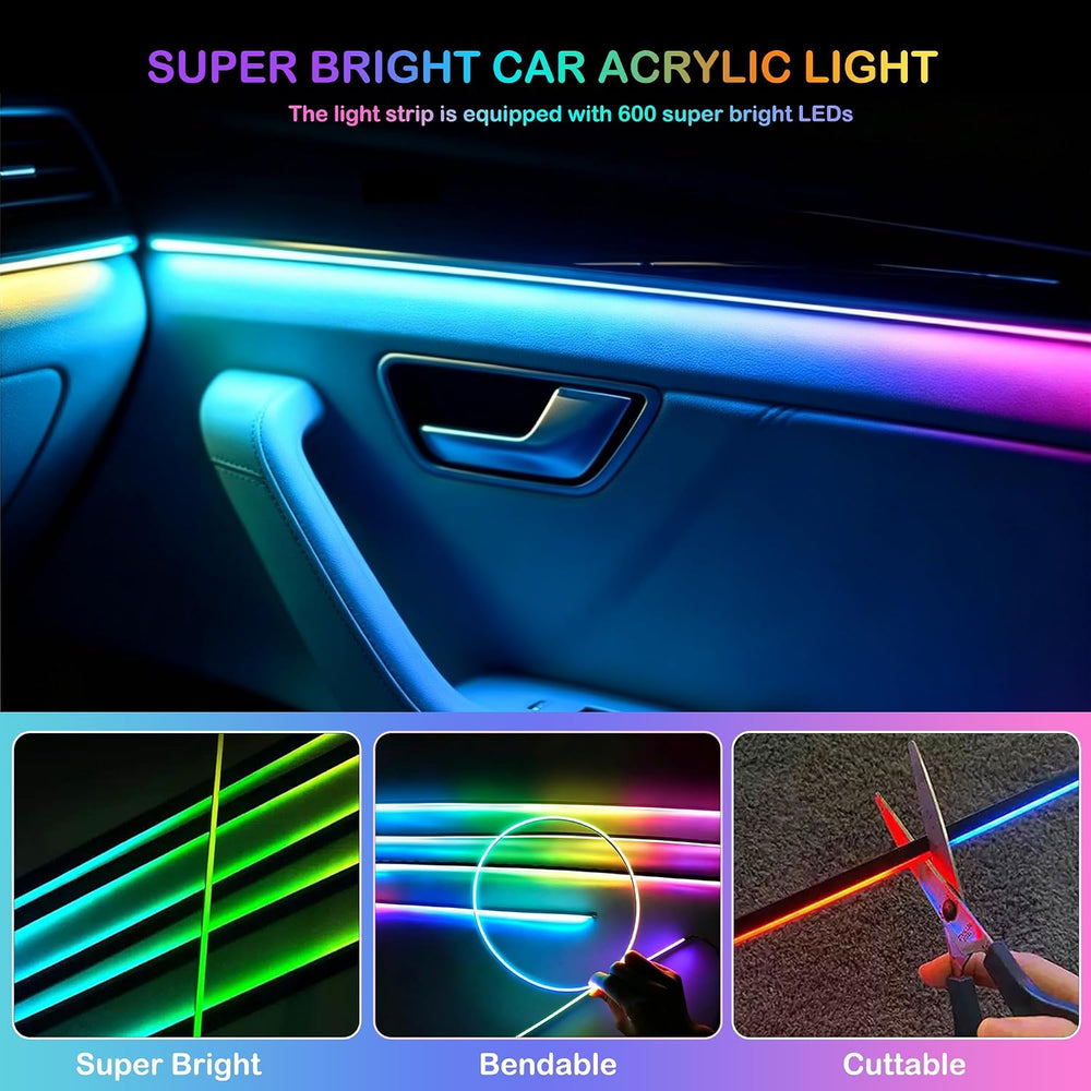 Acrylic Interior Car LED Strip Lights, USB Car Ambient Lighting