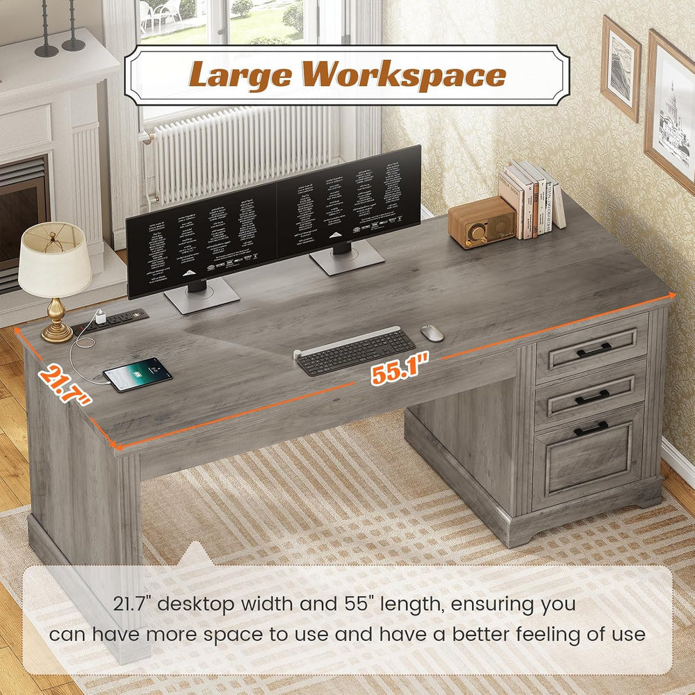 SEDETA Executive Office Desk with 3 Drawers, Farmhouse 55" Computer Desk...