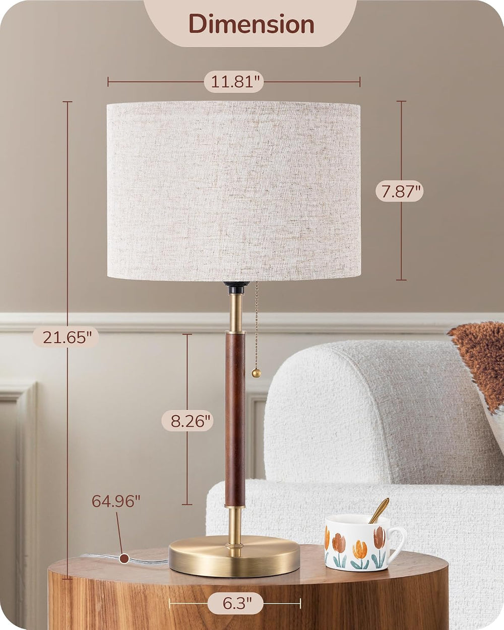 EDISHINE 2Pack Modern Mid Century Table Lamp, Pull Chain Switch, Metal Base