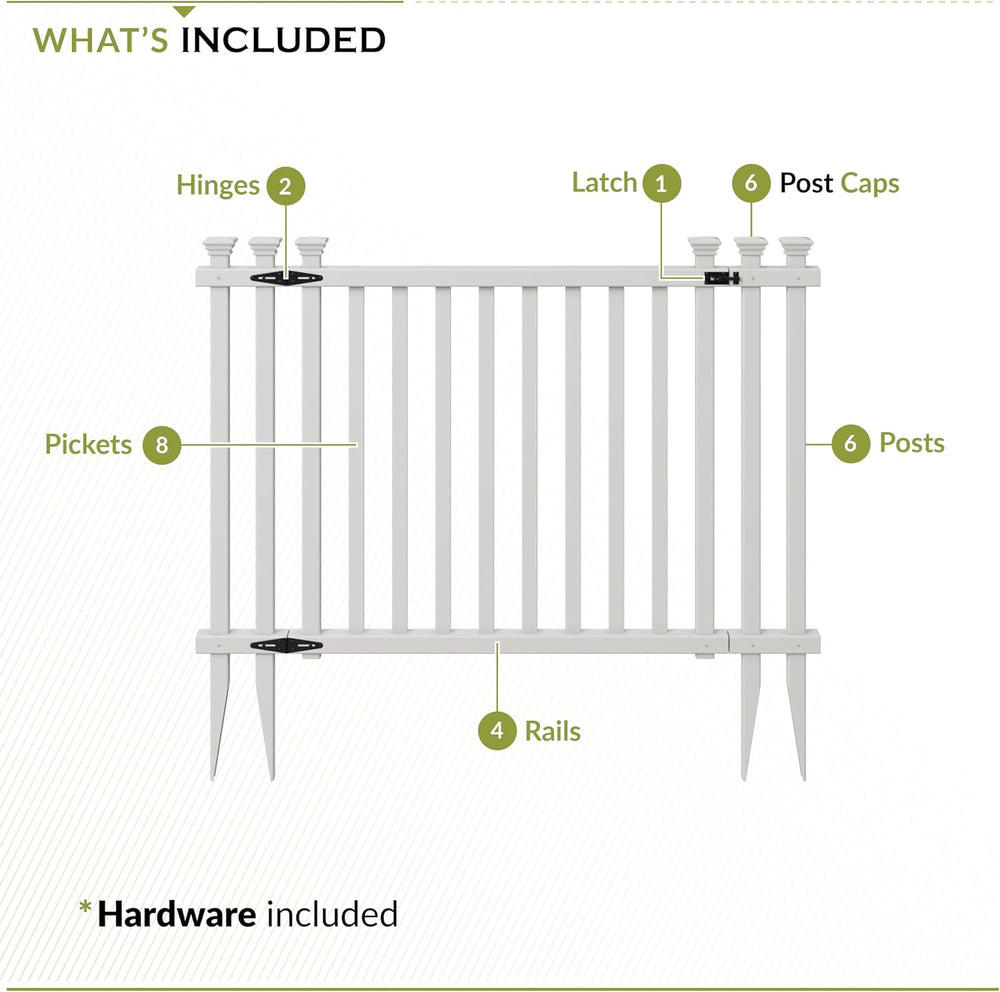 Zippity Baskenridge Picket Gate, White Vinyl DIY No Dig Kit