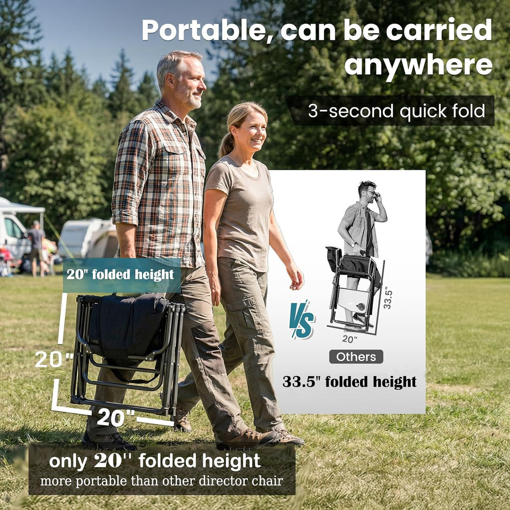 FUNDANGO Oversized Director Chair,Padded Camping Chair with Side Table