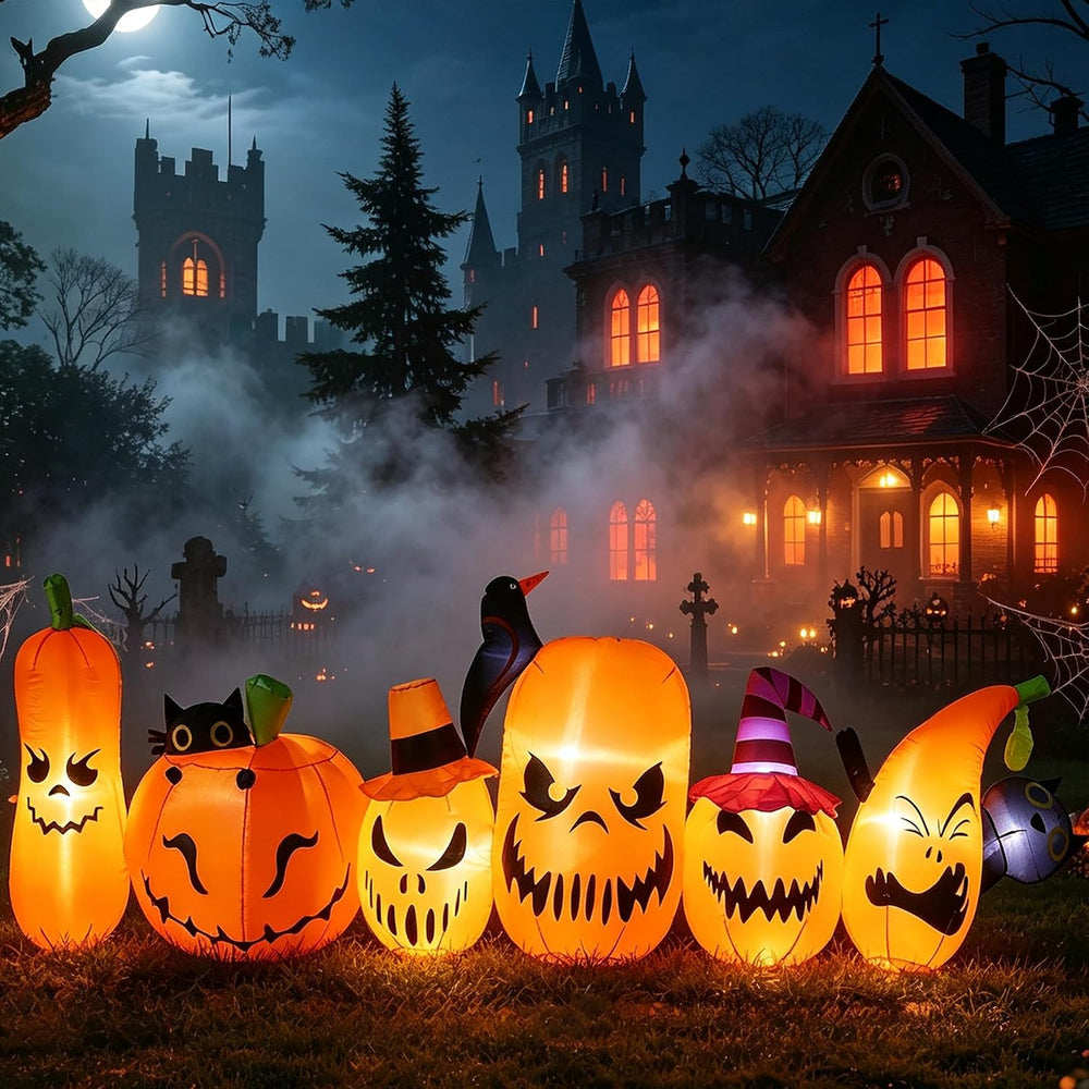 YU FENG 10FT Halloween Inflatable Pumpkin Decorations, Blow Up Pumpkin Family...