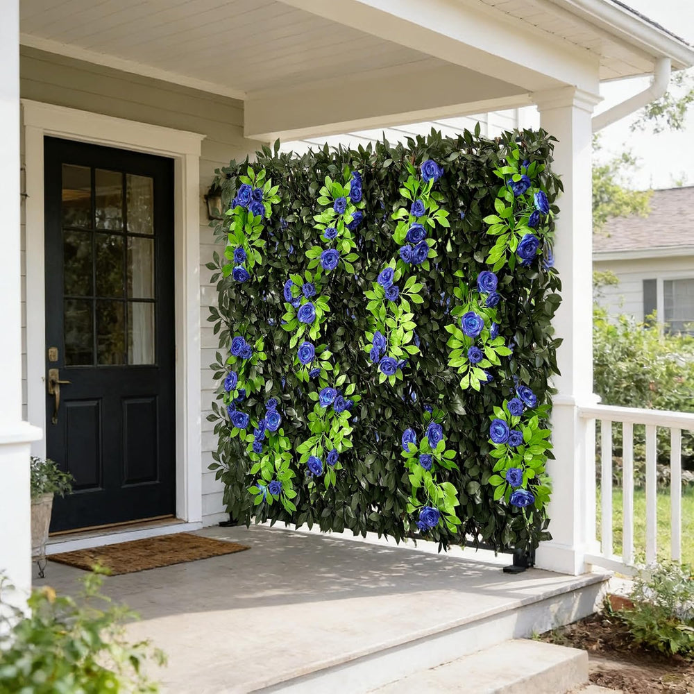 Expandable Privacy Screen with Artificial Flower for Balcony Patio Fence Gree...