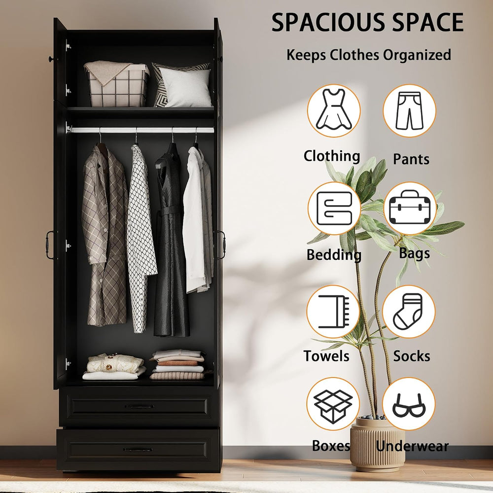 Black Armoire Wardrobe Closet with 2 Drawers, 88" Tall x 32" Wide