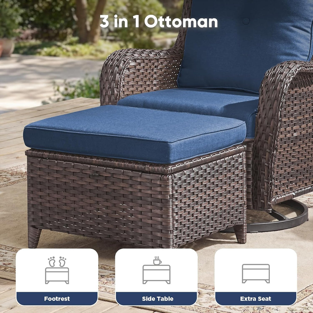 Belord 3-Piece PE Wicker Outdoor Sofa with 2 Ottomans, Luxury Patio Couch Con...