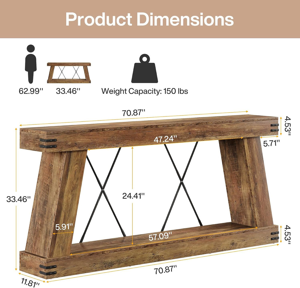 Tribesigns 70.87" Farmhouse Console Table with Storage (Brown)