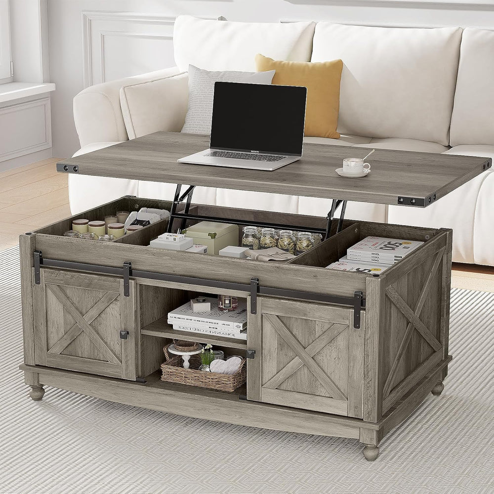 ALLSTAND 48" Farmhouse Lift Top Coffee Table with Storage Sliding Barn D...