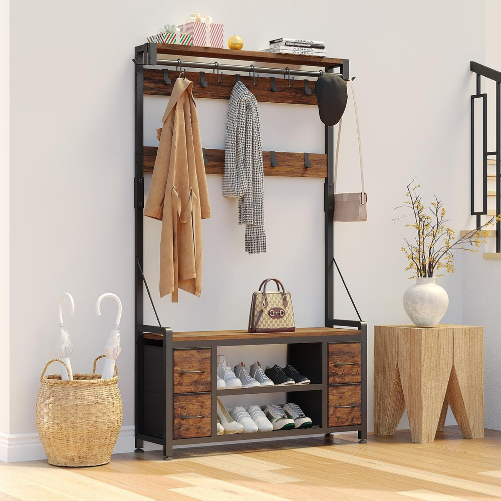39" Hall Tree with Storage Coat Rack freestanding Entryway Furniture Ben...