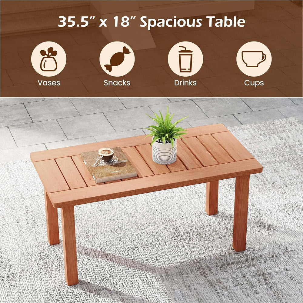RELAX4LIFE Wood Outdoor Coffee Table - 35.5’’ Rectangular Small Patio Table w...