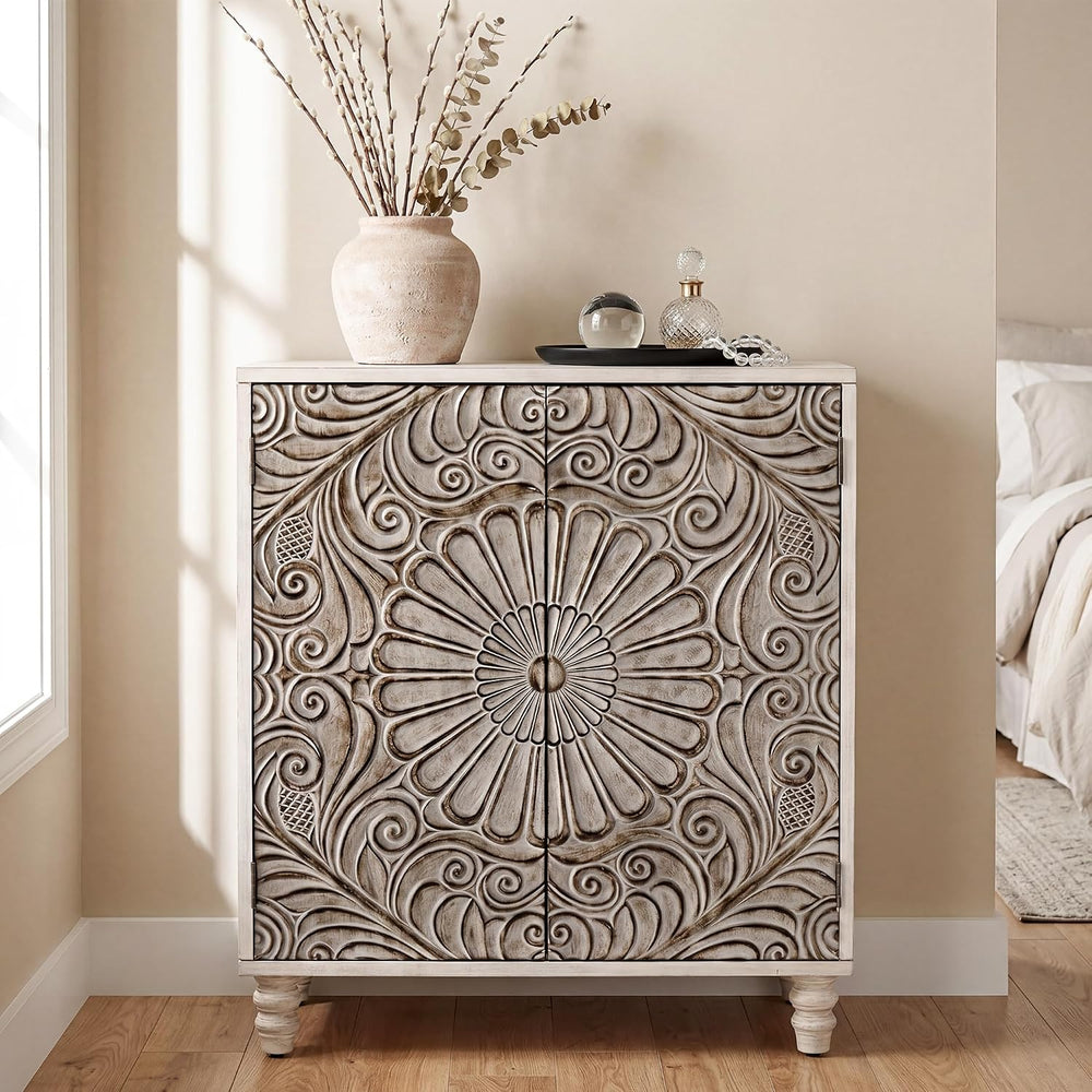 COSIEST 32" Sideboard Buffet Cabinet, Push-to-Open, Gray Flower
