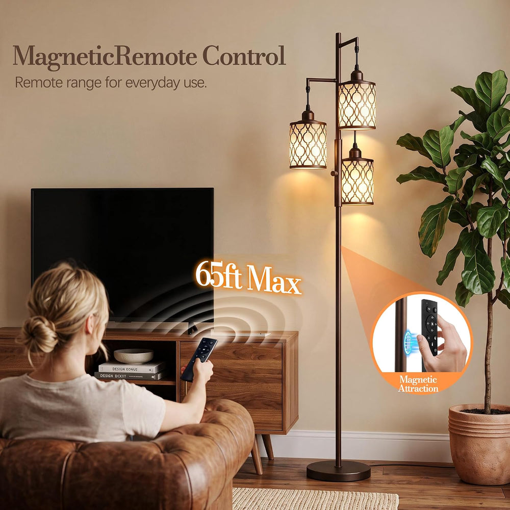73" Dimmable Floor Lamp for Living Room, Standing lamps with Remote, Brown