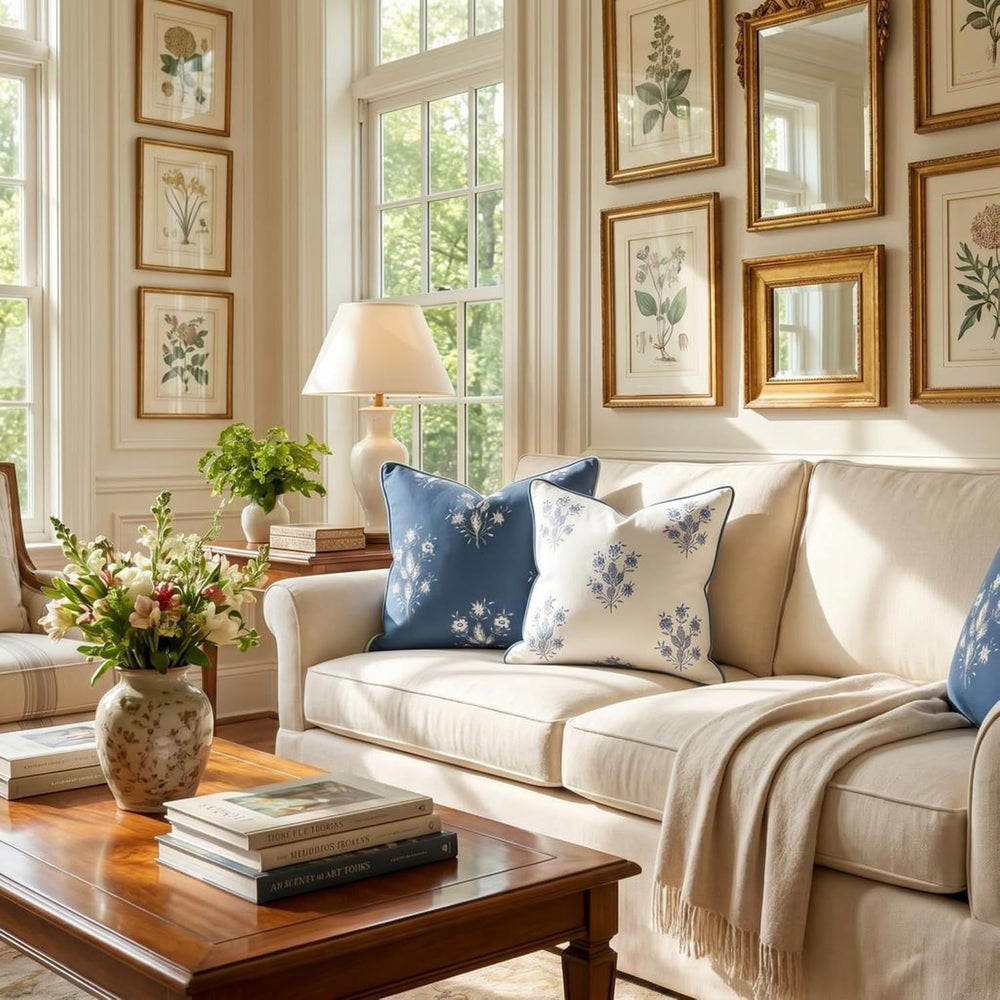 Jillien Harbor “The Norfolk” Dark Blue & White Floral Block Print Pillow ...
